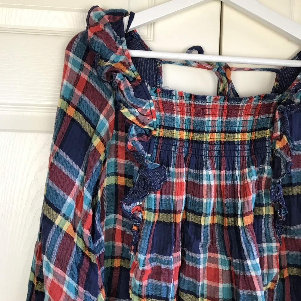 Free People Siena Plaid Pullover in Blue  Ruffled - Picture 9 of 10